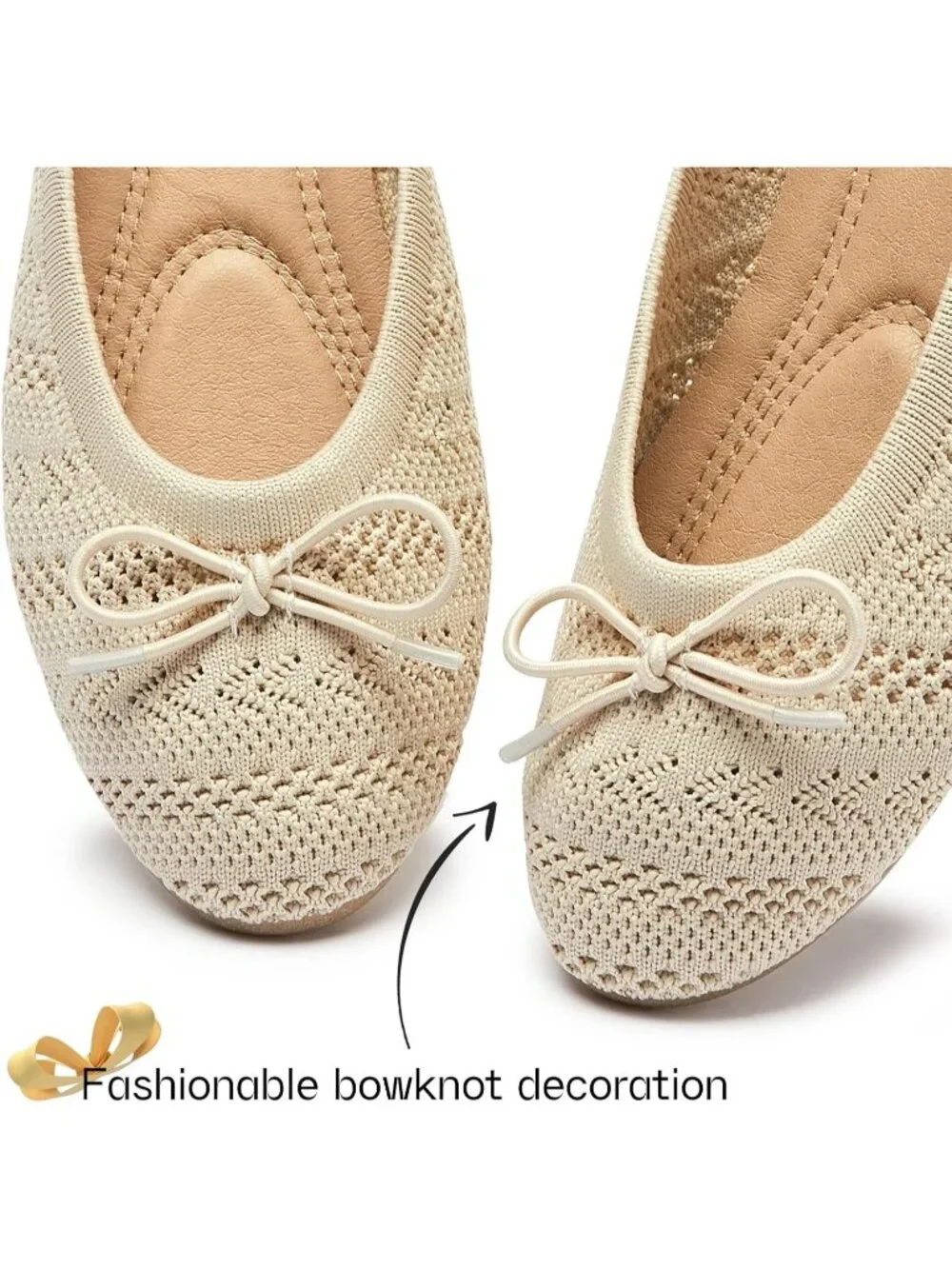 Women's Apricot Crochet Lace Round Toe Solid Comfortable Low Heel Ballet Flats